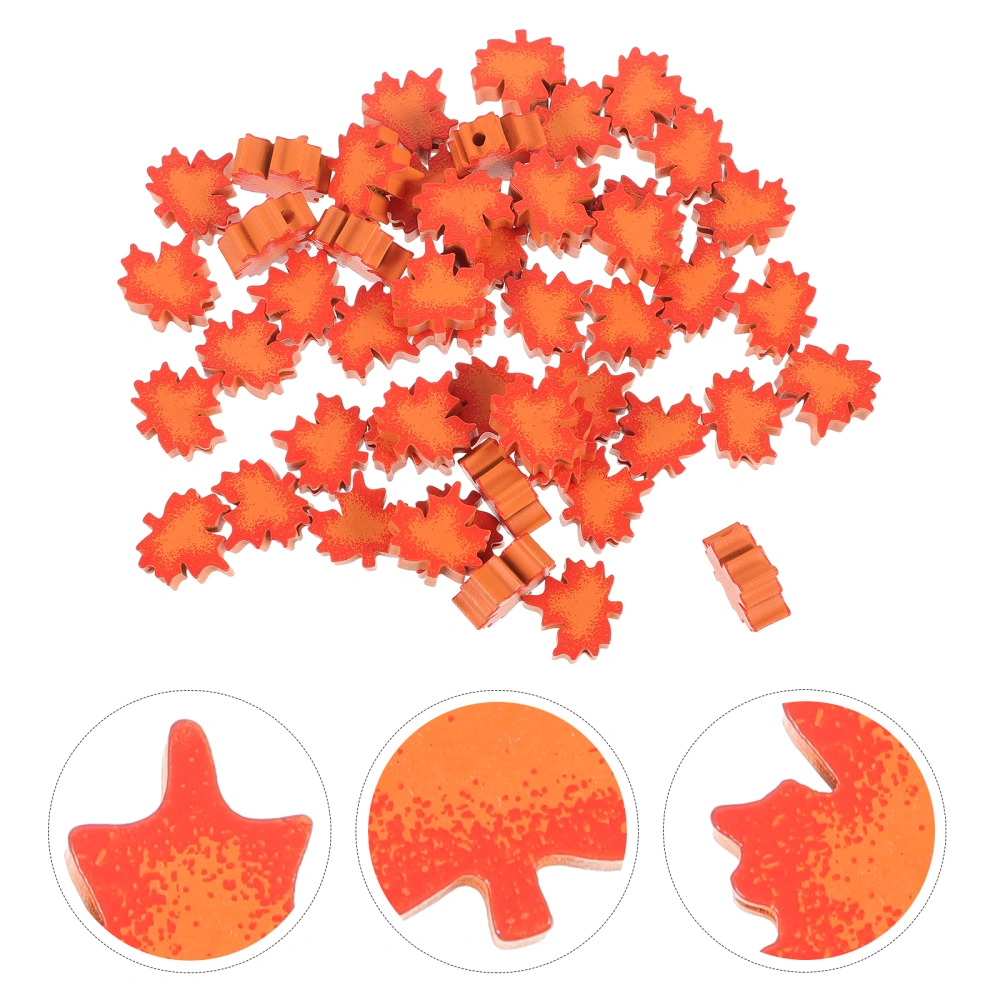 50Pcs Maple Leaf Beads Wooden DIY Beads Thanksgiving Pendant Making Beads Decorative Beads