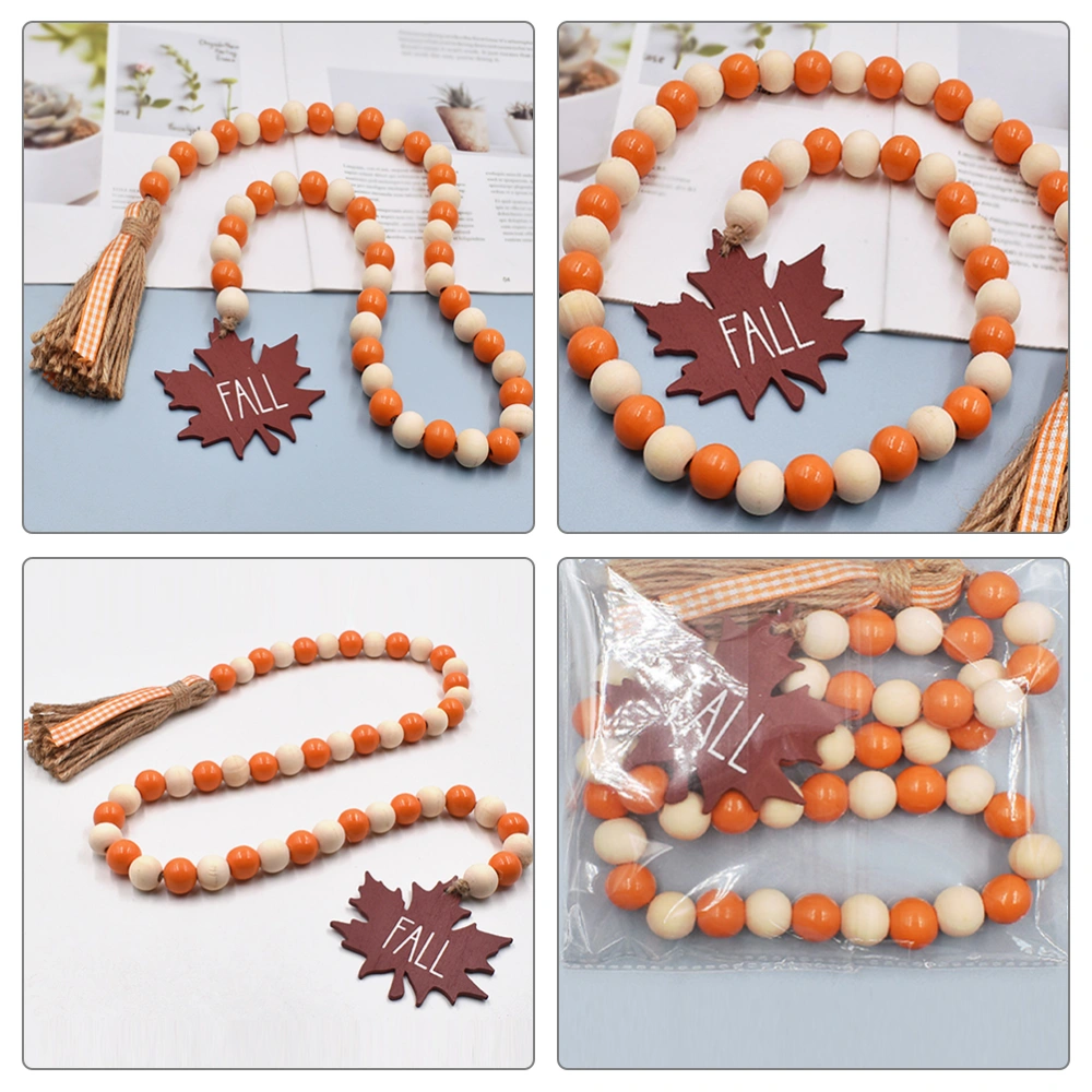 2pcs Thanksgiving Wood Beaded Garland with Tassel Maple Tag Rustic Farmhouse Wooden Beads Garland Tiered Tray Decor