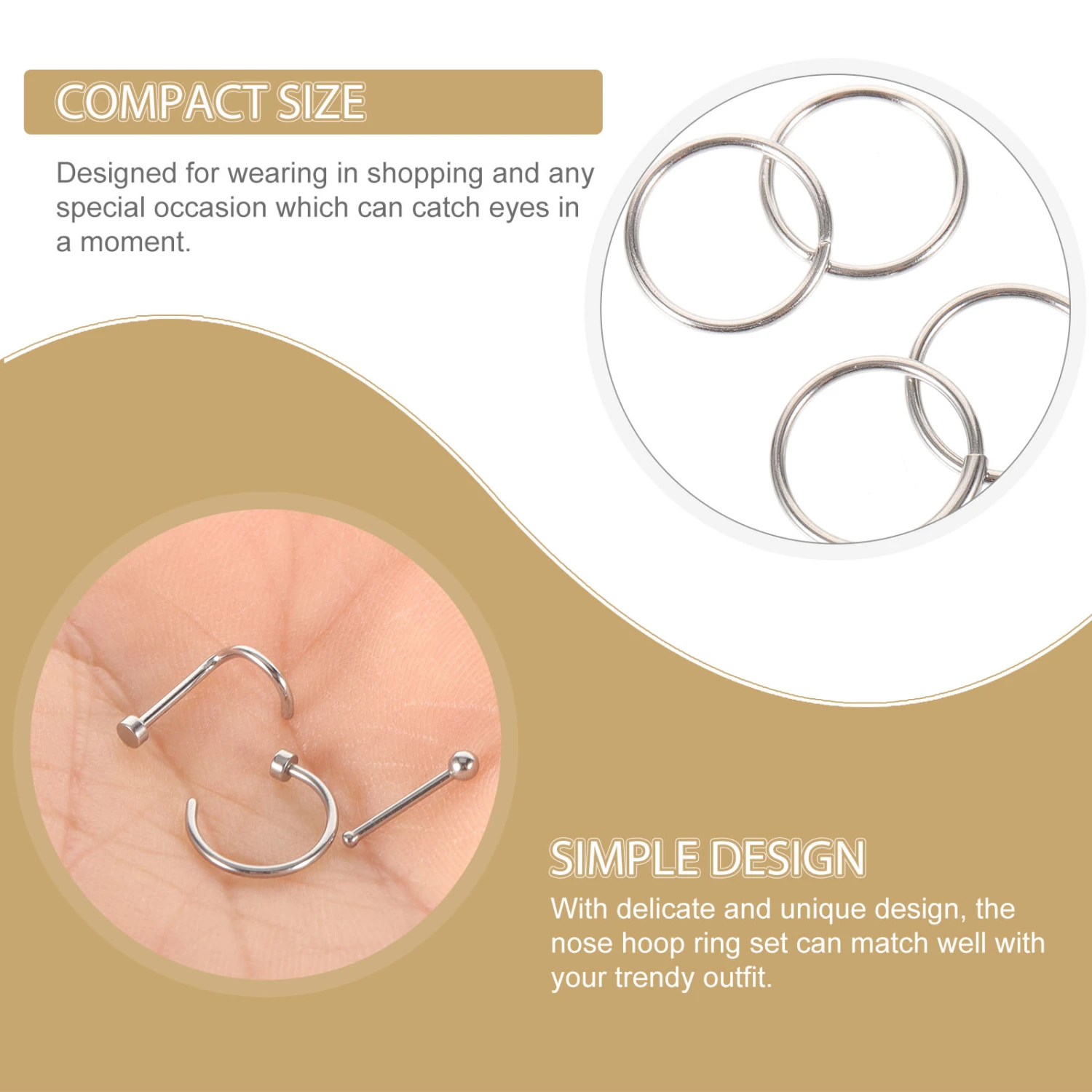 21 pcs Stainless Steel Nose Rings Nose Stud Piercing Jewelry Metal Nose Rings Hoops