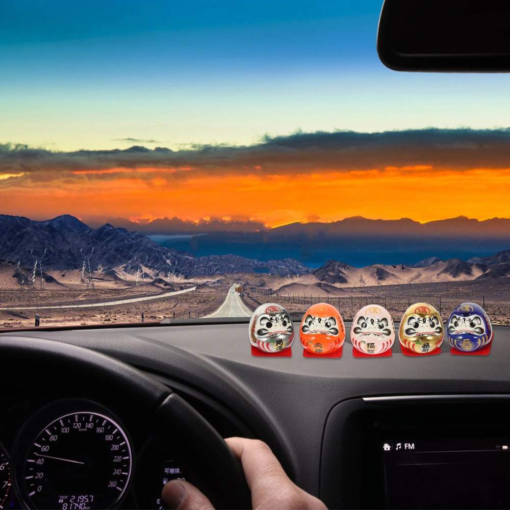 5pcs Japanese Style Daruma Statue Ceramic Daruma Figure Decoration for Car Home Office Restaurant