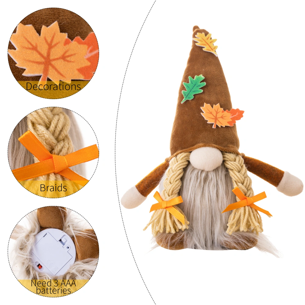 Cute Thanksgiving Gnome with Light Elf Dwarf Autumn Thanksgiving Decoration Cute Autumn Gnome without Battery