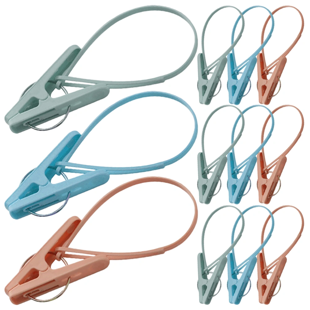 12pcs Windproof Drying Clothing Clips with Plastic Rope for Clothesline