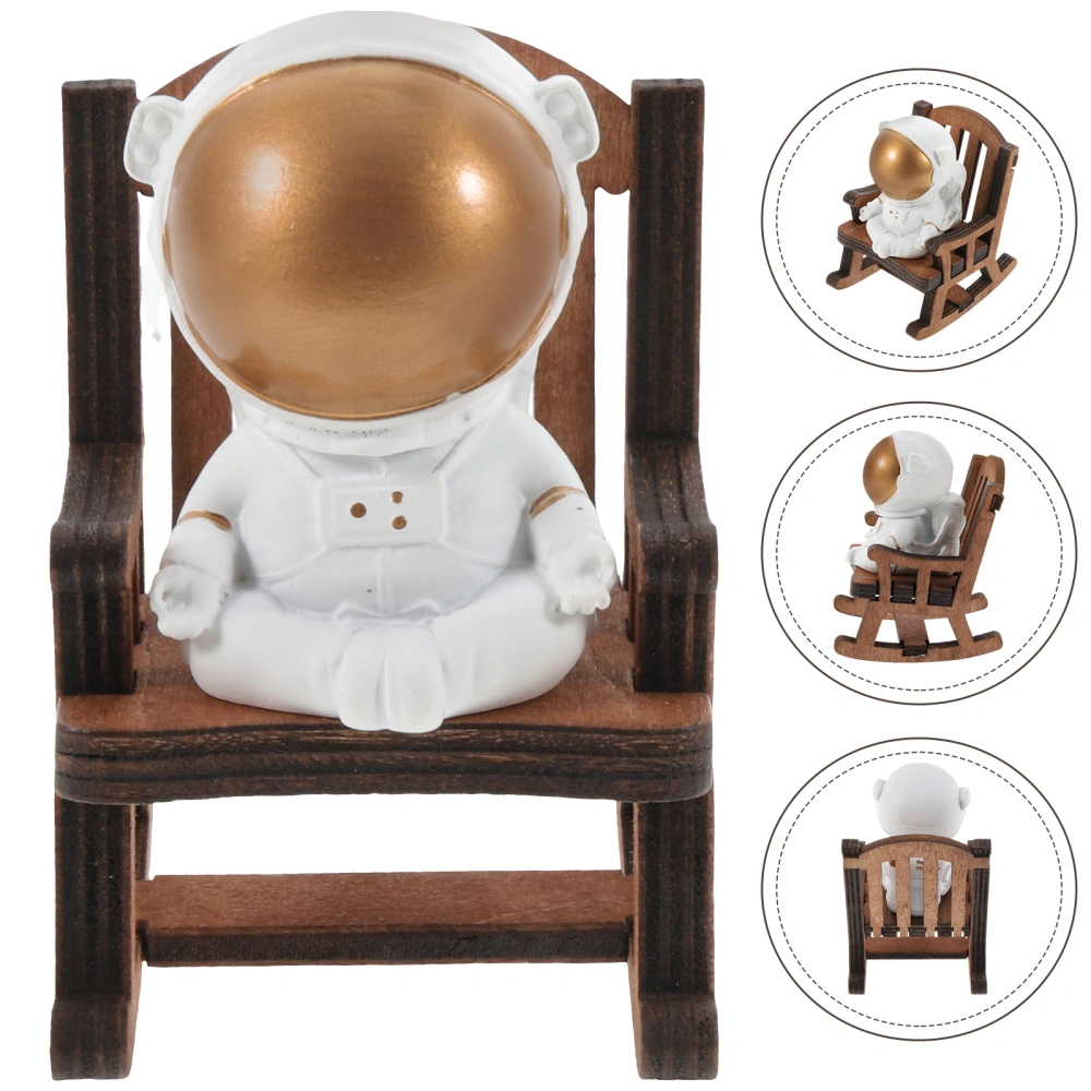 1 Set Miniature Astronaut Sitting On Rocking-chair Statue Ornament Miniature Astronaut Decoration