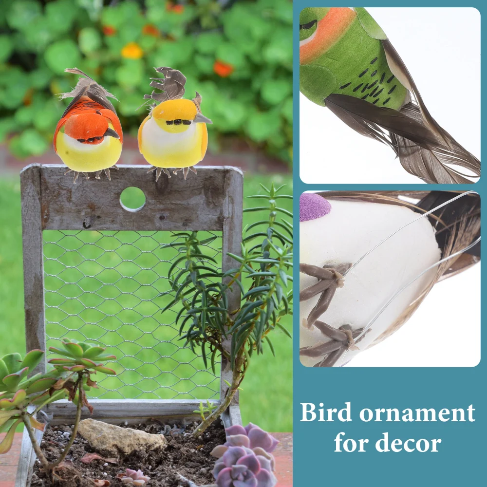 6pcs Artificial Birds Decors Simulated Small Birds Garden Fake Birds Decors Lifelike Birds Ornaments Random Color