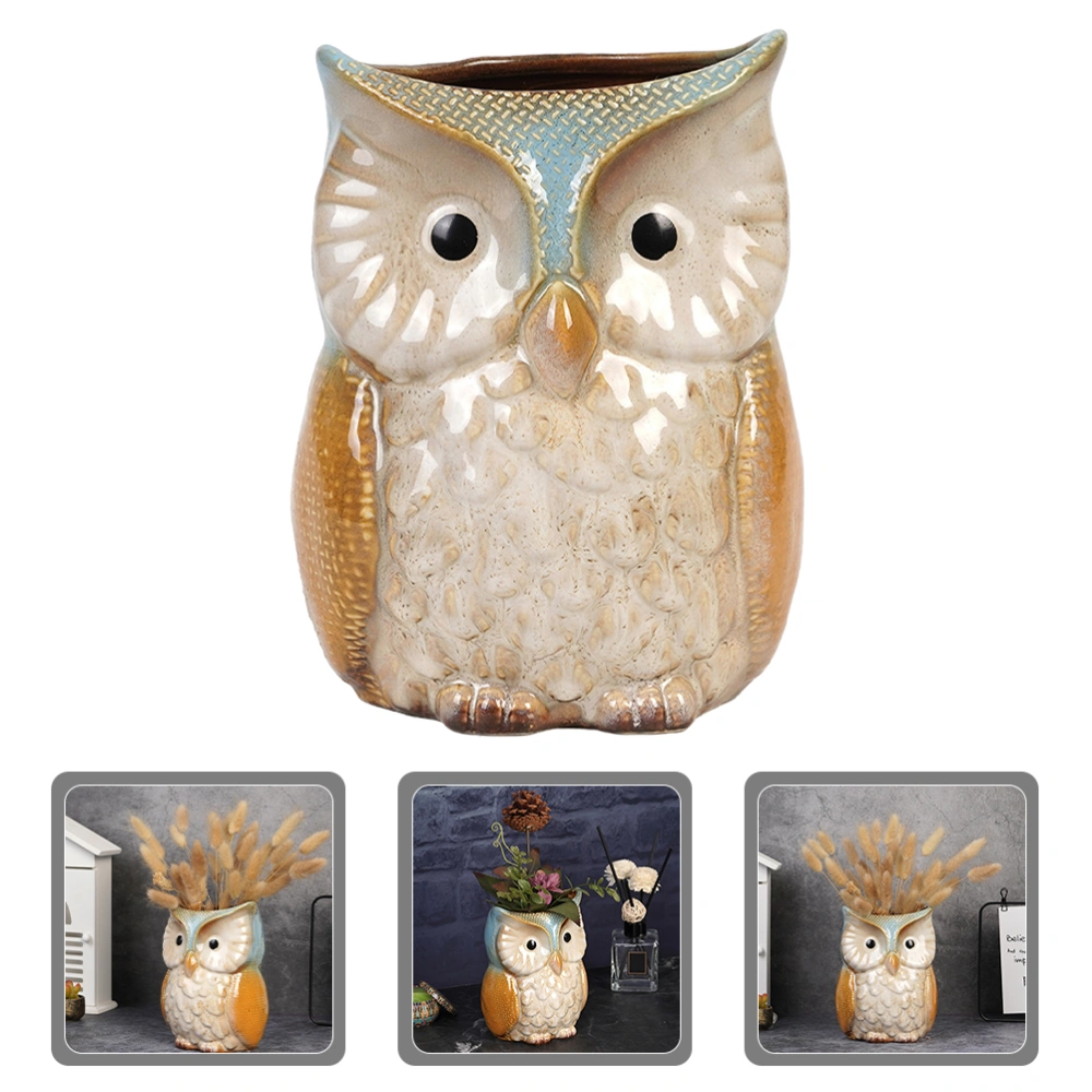 Owl Shape Ceramic Utensil Holder Owl Vase Owl Flower Arrangement Pen Holder