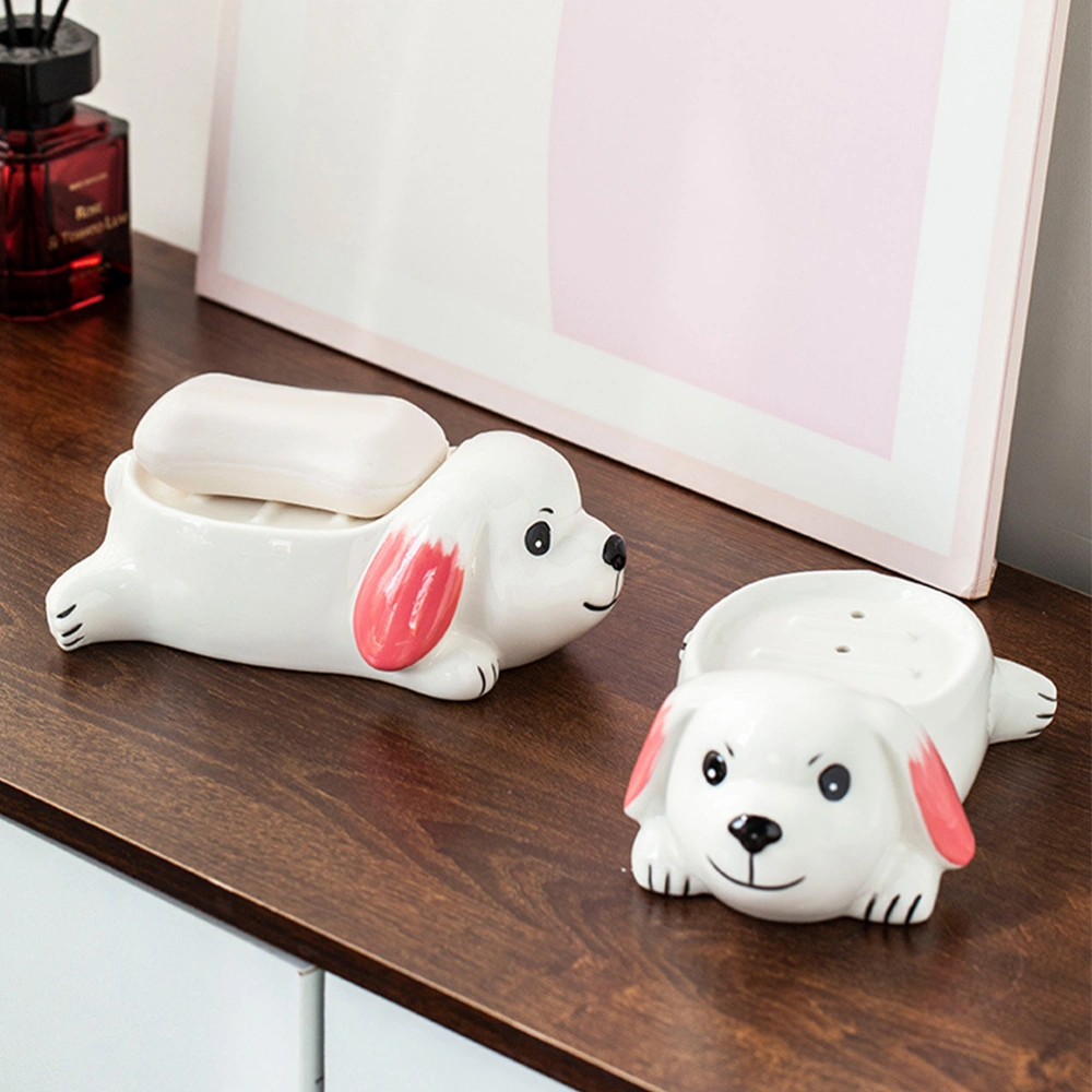 Ceramic Dog Soap Dish Adorable Soap Box Self-draining Soap Dish Lovely Soap Holder