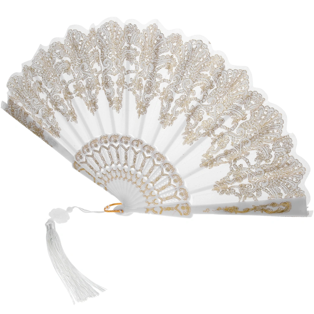 Embroidered Hand Fan Elegant Folding Hand Fan Performance Hand Fan with Tassel