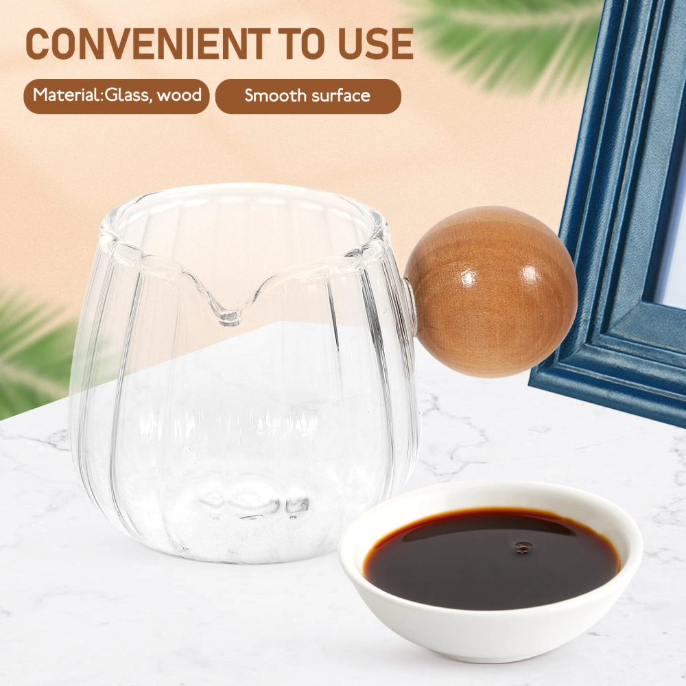 Glass Milk Pitcher Milk Dispenser Coffee Creamer Container Glass Milk Frothing Pitcher with Wood Handle(60ml)