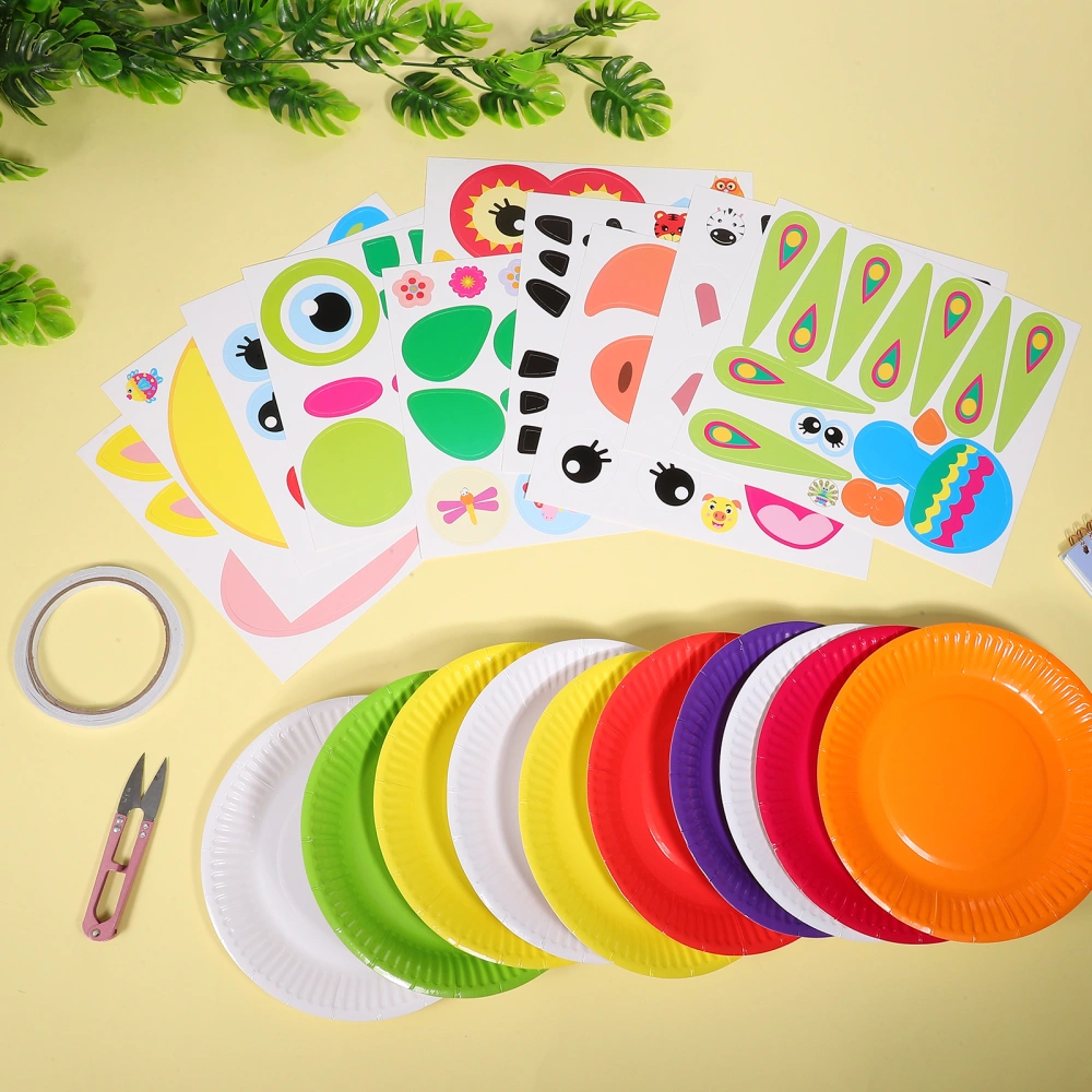 1 Set Round Paper Plate Stickers Animal Paper Plate Art Kits Children Educational Toys