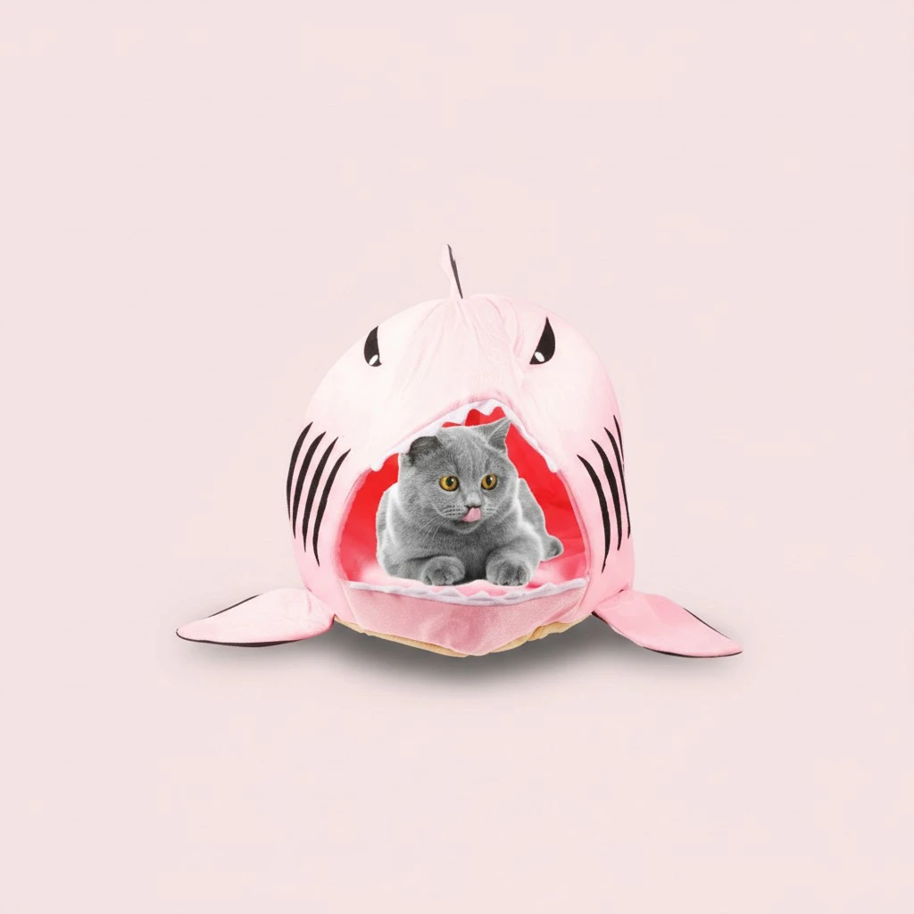 Shark-shaped House Warm Kennel Kitten Bed Inner Cushion Cat Kitten Sleeping House
