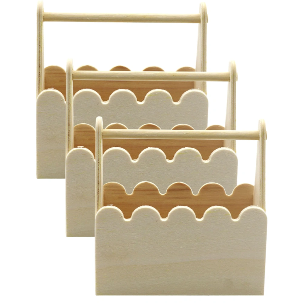 3pcs Diy Wooden Baskets Blank Baskets Unfinished Hand Basket Kids Painting Toys