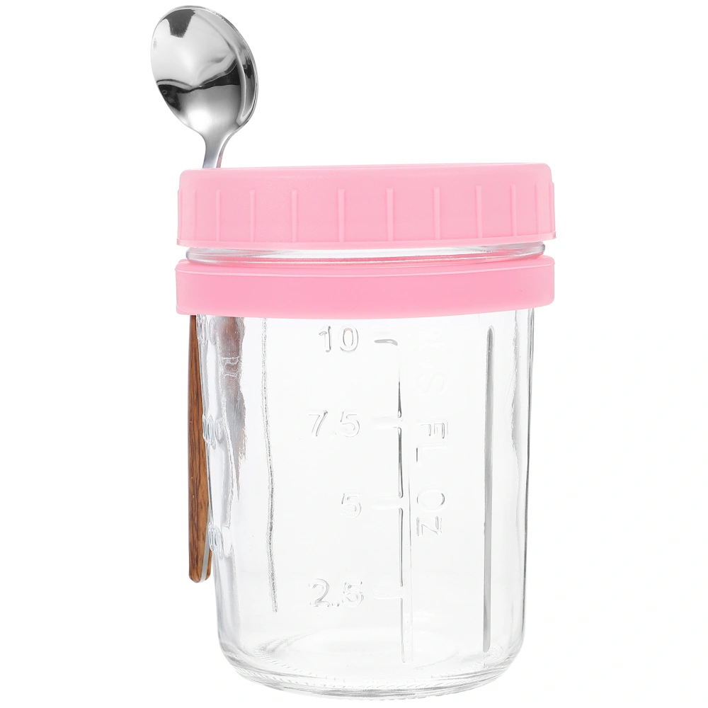 Glass Oats Cup Portable Lidded Airtight Overnight Yogurt Oatmeal Cup with Spoon