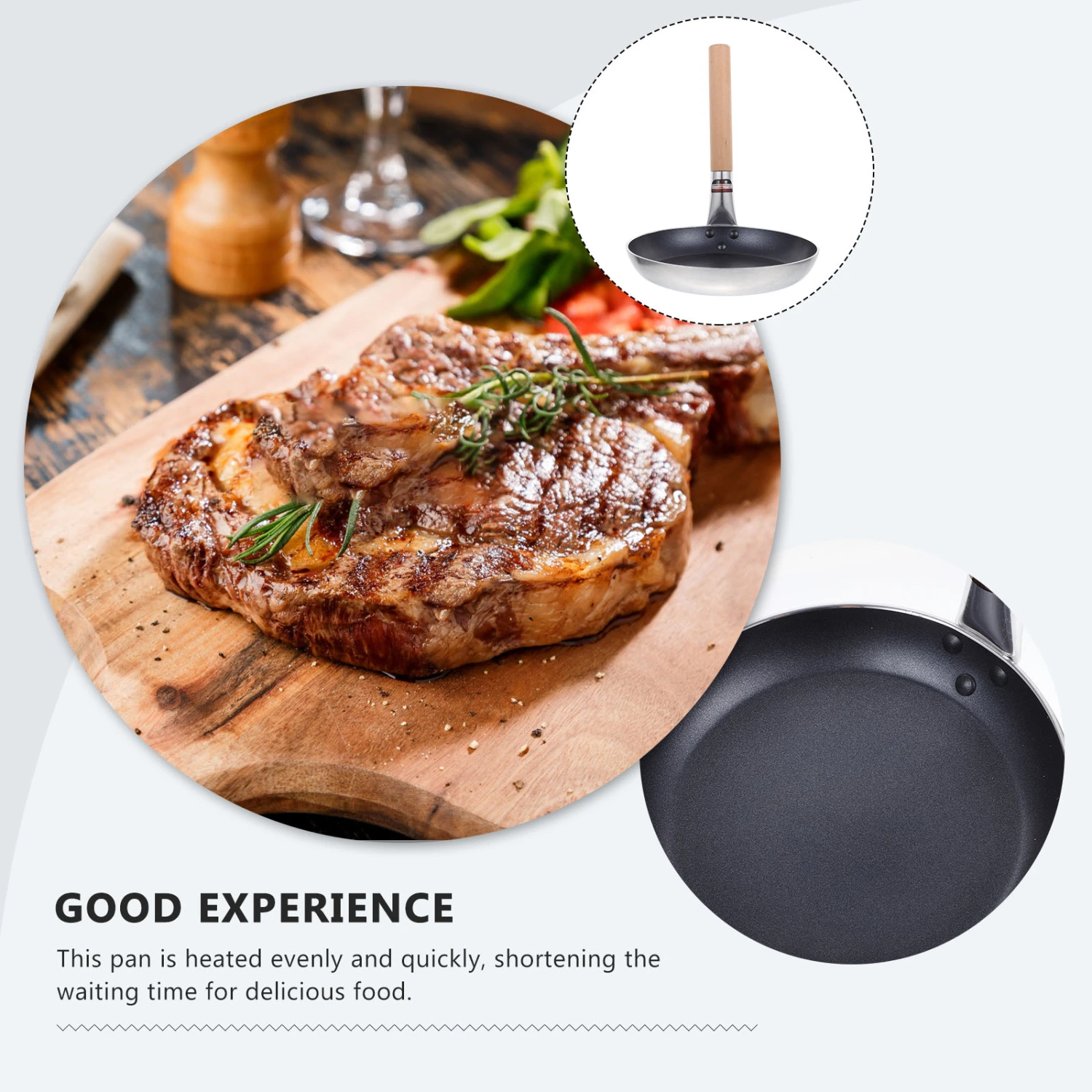 Metal Skillet Frying Pan Wooden Handle Griddle Pan  Household Frying Pan Kitchen Cookware
