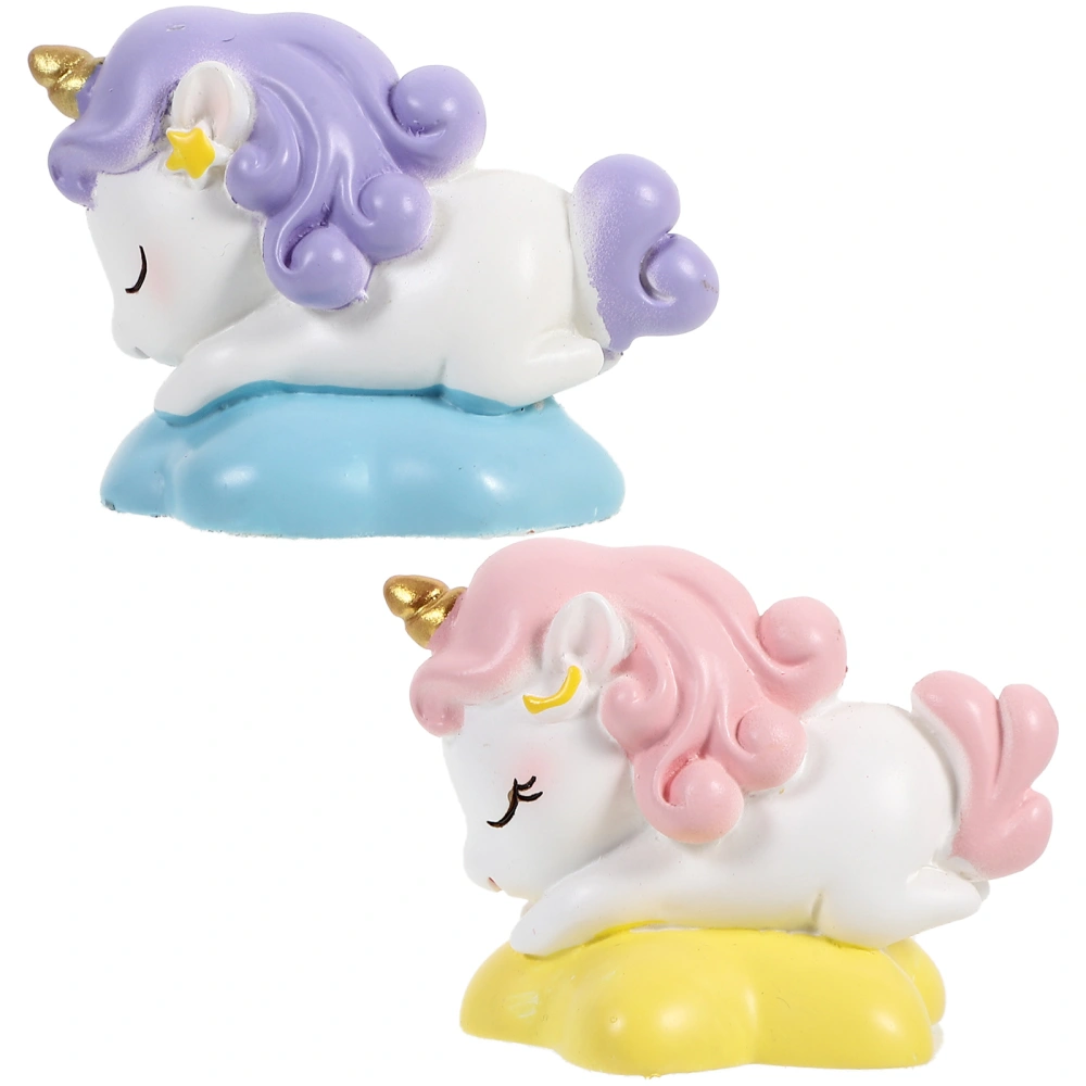 2pcs Cartoon Unicorn Statue Decoration Wear-resistant Unicorn Ornament Desktop Mini Unicorn Decor