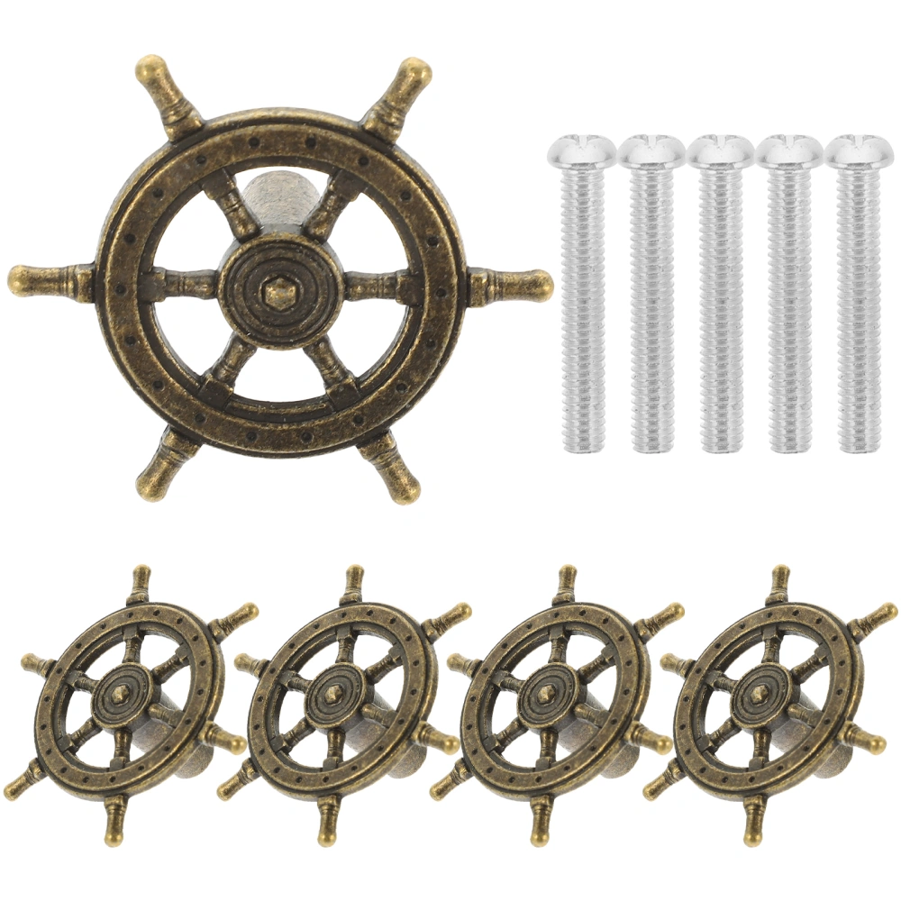 5Pcs Antique Drawer Pull Handle Ocean Nautical Ships Wheel Dresser Knob for Wardrobe