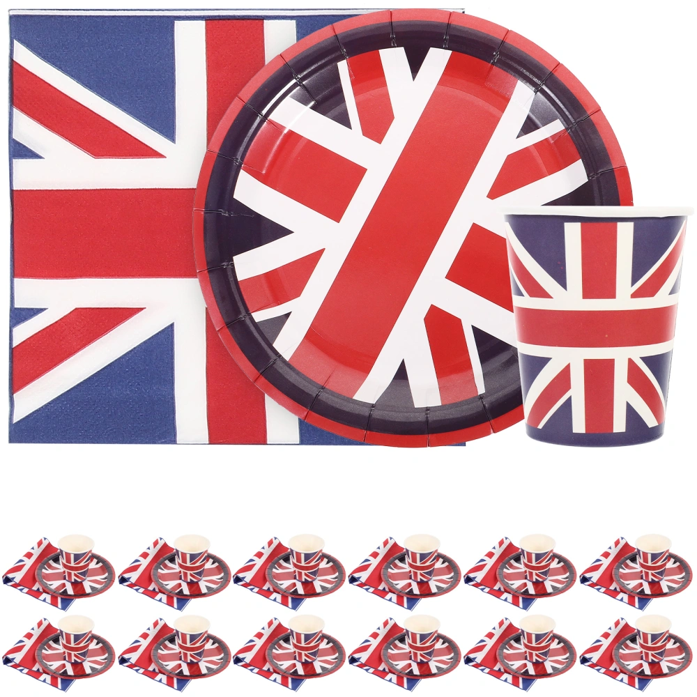 1 Set of Party Use Disposable Paper Tableware UK Flag Pattern Paper Dish And Napkin Party Favors