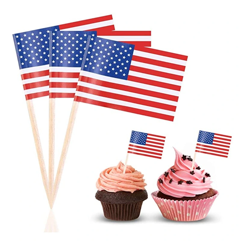 50pcs  American Flag Food Picks Food-grade Flag Toothpicks Multi-functional American Flag Cake Topper