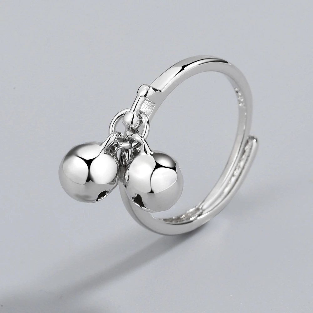 Ball Bell Adjustable Ring Double Bell Open Ring Decorative Open Ring Women Adjustable Ring