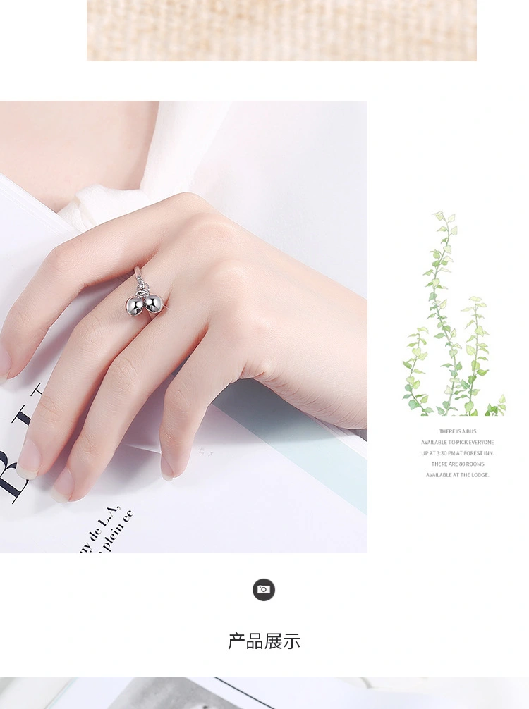 Ball Bell Adjustable Ring Double Bell Open Ring Decorative Open Ring Women Adjustable Ring