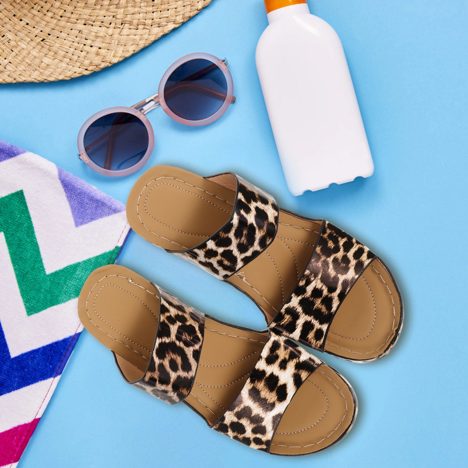 1 Pair Women Sandals Wedge Sandals Summer Beach Shoes Fashionable Leopard Sandals