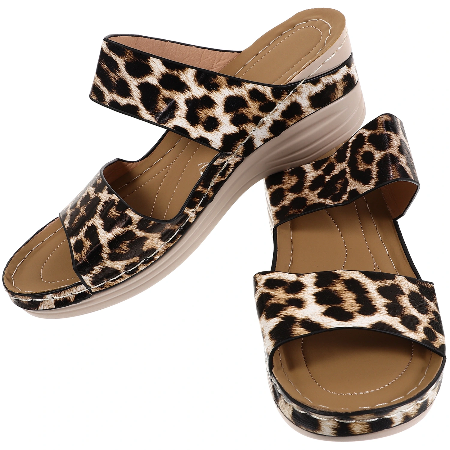 1 Pair Women Sandals Wedge Sandals Summer Beach Shoes Fashionable Leopard Sandals