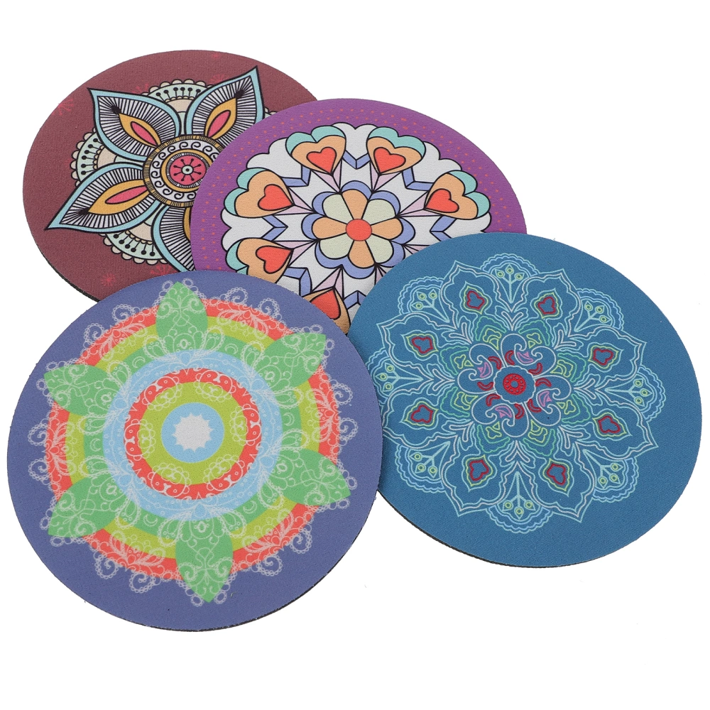 4pcs Round Household Coaster Decorative Flower Pattern Cup Mat Anti-scald Heat-insulation Coaster