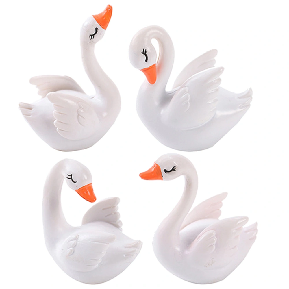 4pcs Micro Landscape Decoration Miniature Animal Figurine Simulated Swan Decor