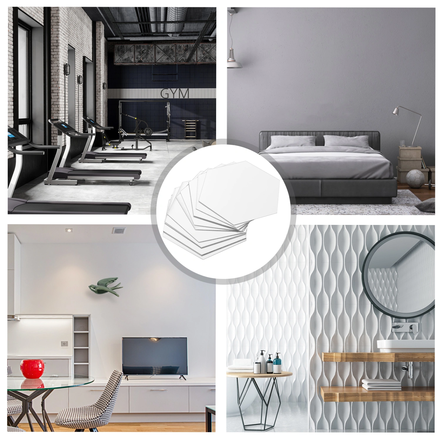 12pcs Hexagon Mirror Tiles Acrylic Mirrors Sticker Wall Mirror Stickers for Living Room Bedroom