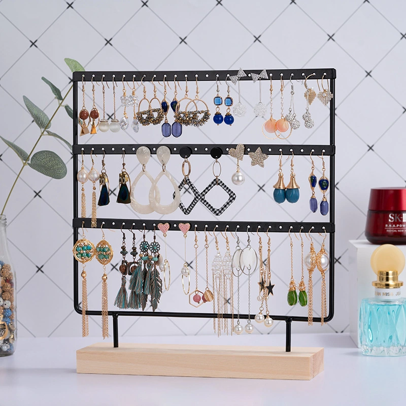 Jewelry Storage Stand 3-tiered Iron Earring Display Holder Desktop Stable Ear Stud Storage Rack