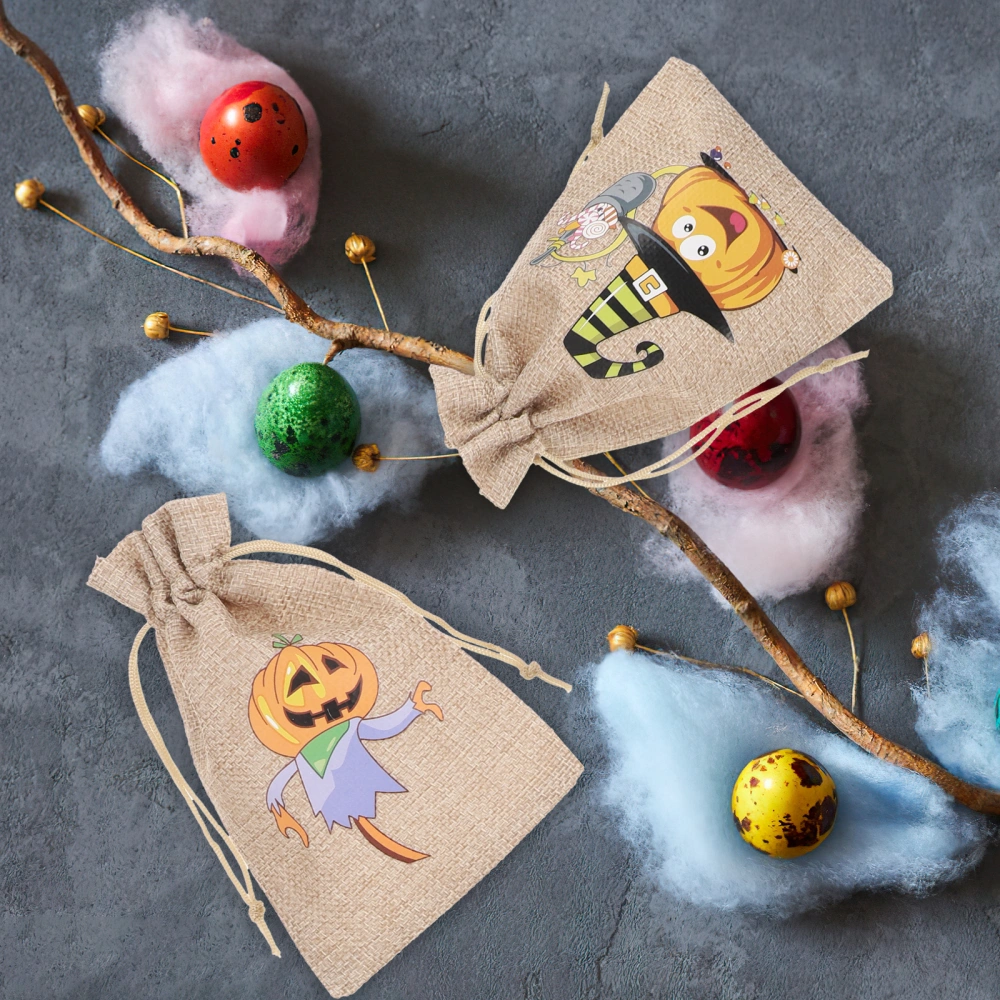 6pcs Halloween Gift Bag Drawstring Pouch Reusable Kids Trick Or Treat Bag Linen Party Goodies Bag