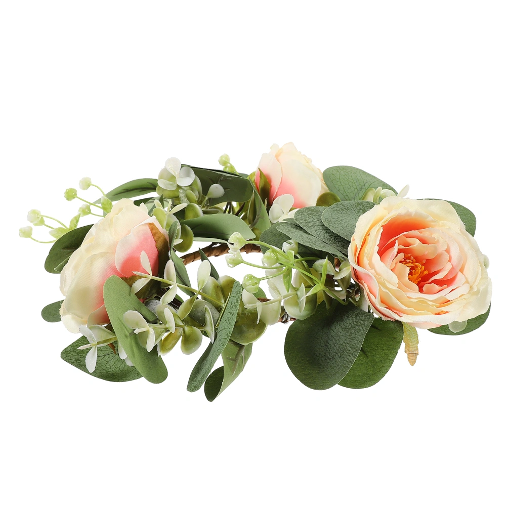 Artificial Candle Flower Ring Decor European Style Party Table Wreath Centerpiece Candle Ring