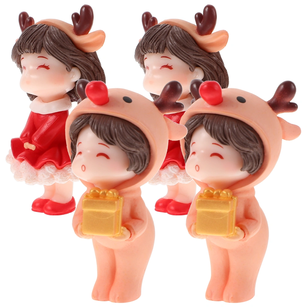 2 Pairs Couple Figurine Christmas Micro Landscape Lover Model Home Decoration