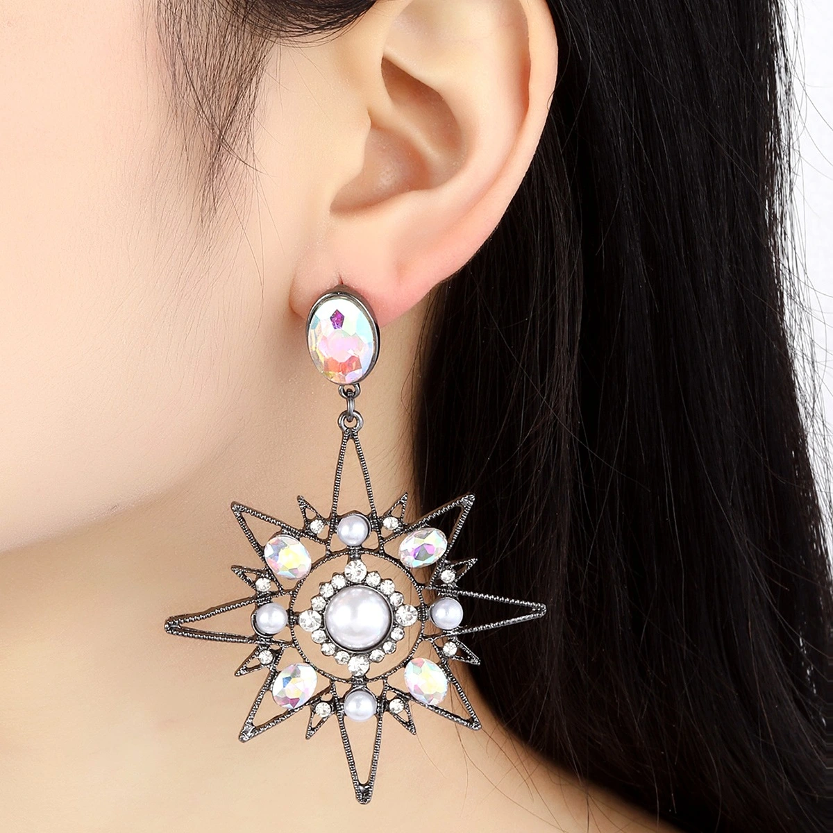 1 Pair Asymmetric Dangle Earrings Moon Star Mismatched Earrings Sparkling Dangle Drop Earrings