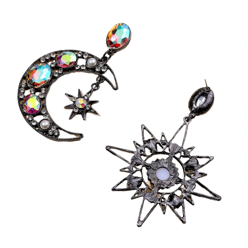 1 Pair Asymmetric Dangle Earrings Moon Star Mismatched Earrings Sparkling Dangle Drop Earrings