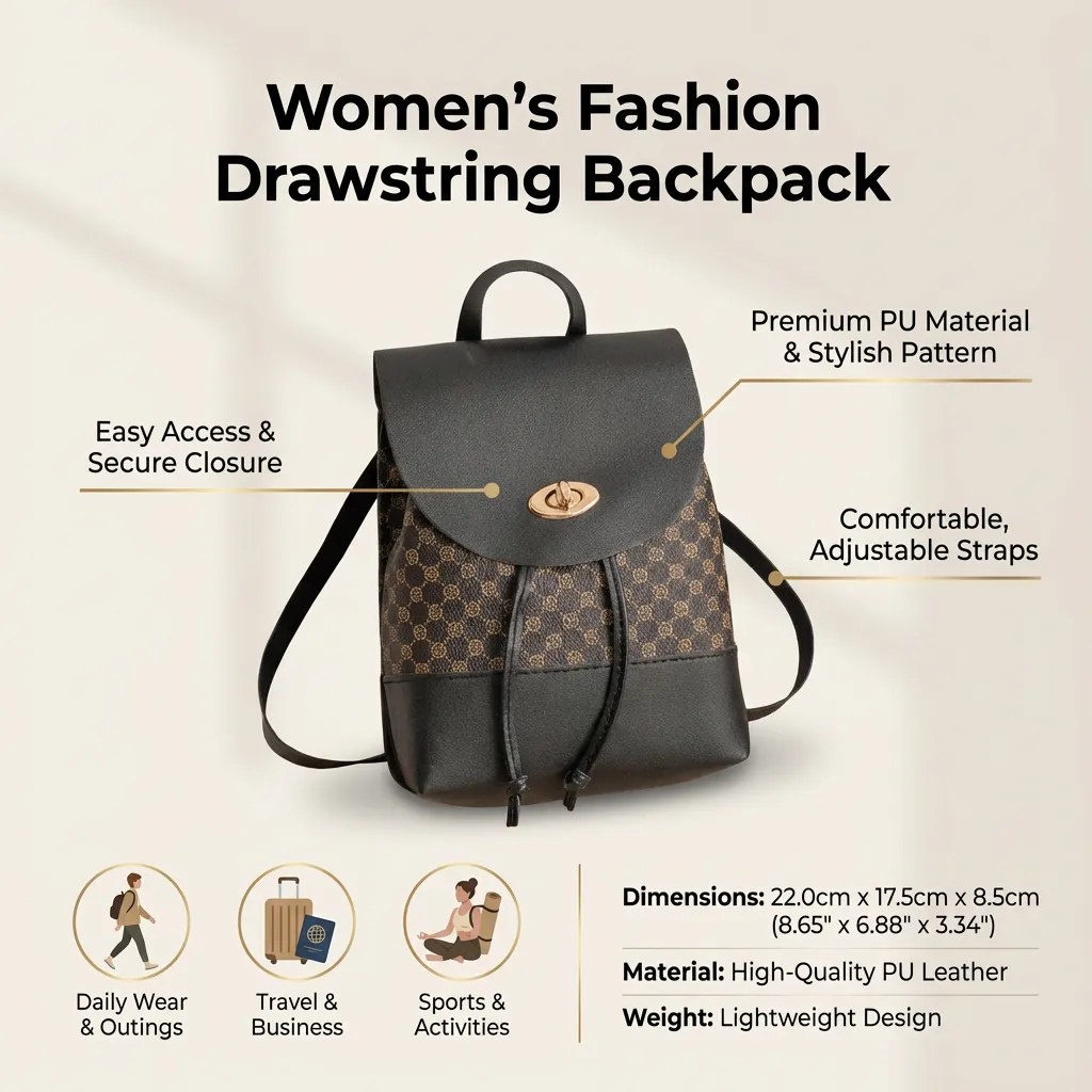 Women Drawstring Backpack Pu Shoulder Drawstring Bag Fashion Drawstring Backpack