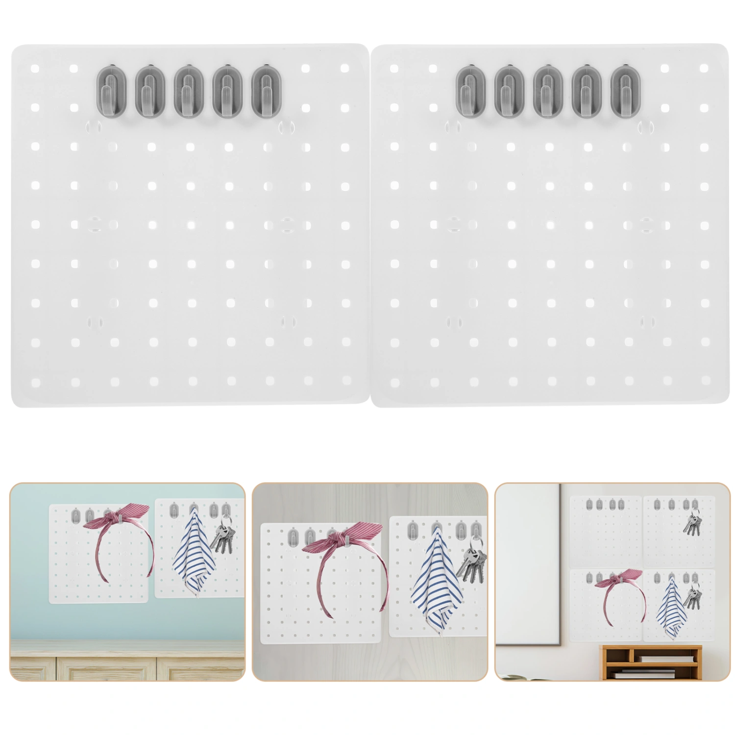 4 Sets of Adhesive Wall Pegboard Heavy Duty Hook Peg Board Punch-free Wall Organizer Pegboard With Hook