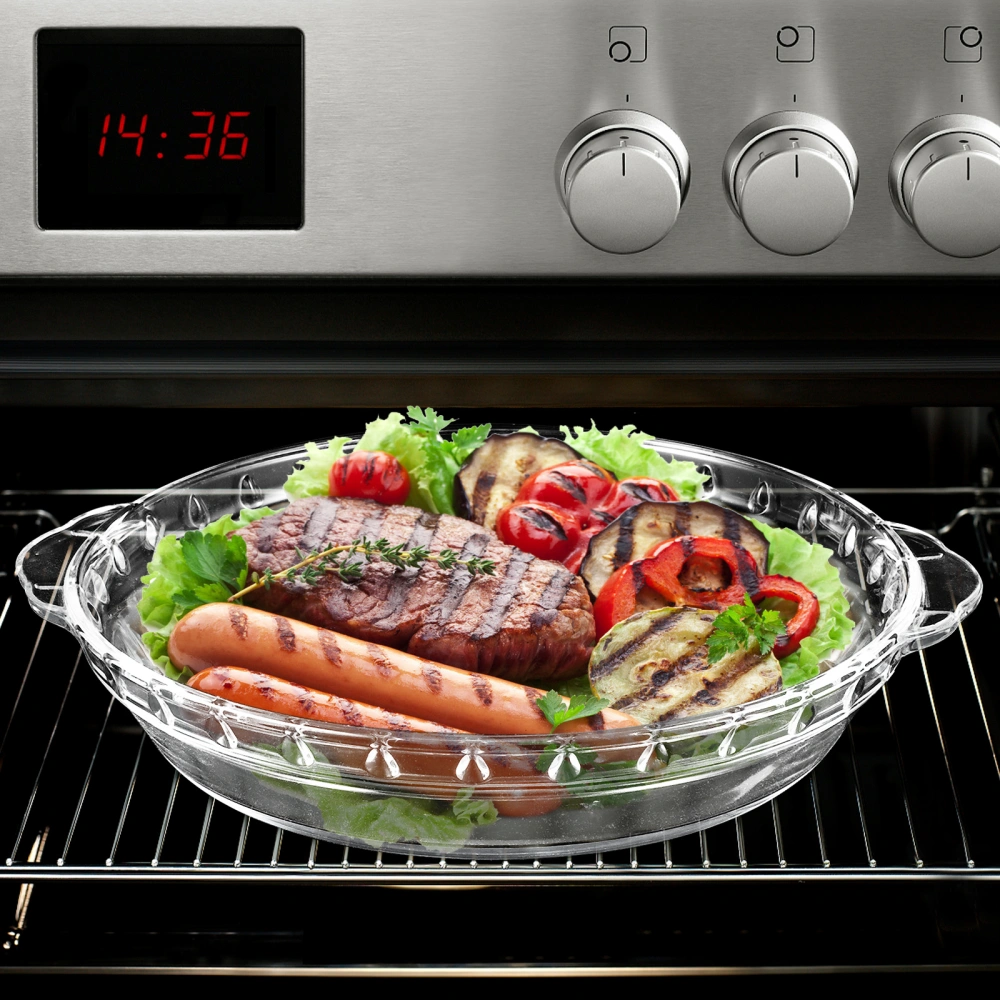 Double Handle Baking Dish Round Glass Bakeware Household Baking Dish Clear Baking Pan