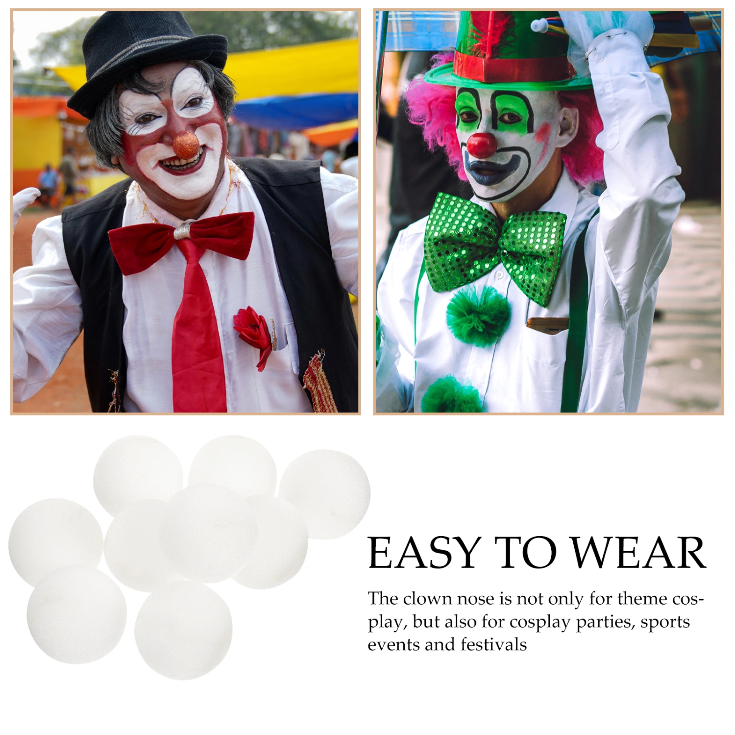 20pcs  Clown Noses Ball with a Hole Halloween Clown Sponge Noses Costume Party Props