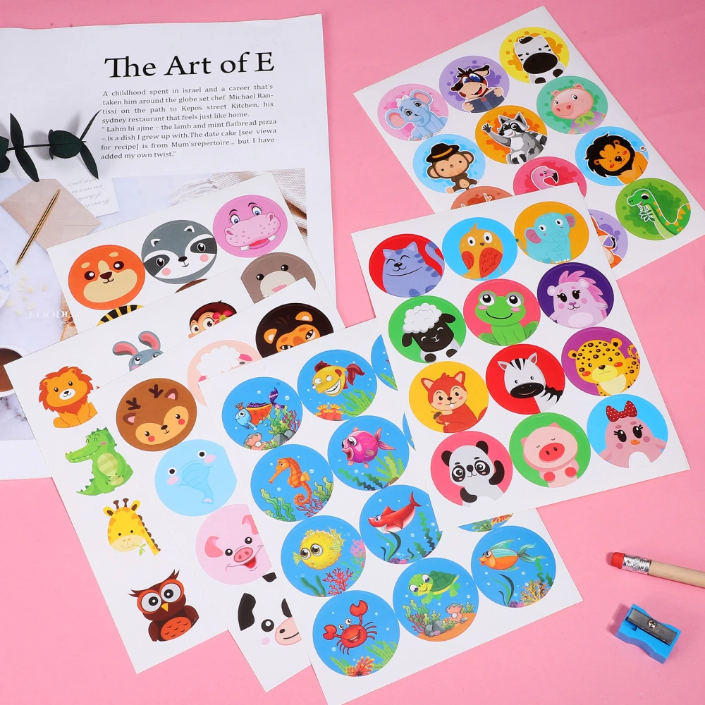 60 Sheets Cartoon Animal Stickers Kid Reward Stickers Adhesive Stickers for DIY Crafts Envelopes Boxes