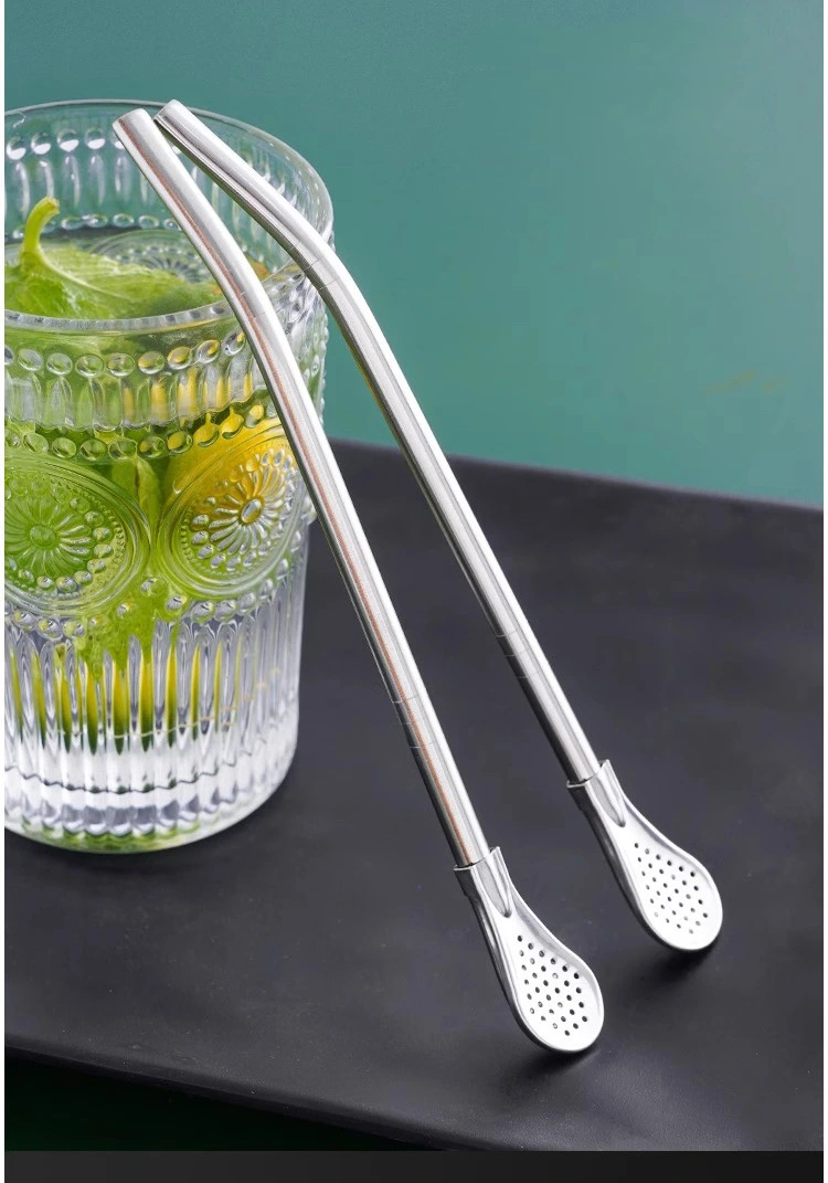 Stainless Steel Straw Stir Straw 2-in-1 Detachable Straw Coffee Stirrers Spoon