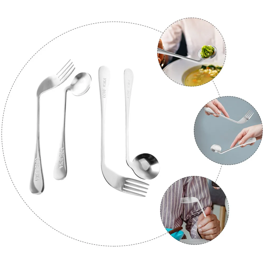 1 Set Curved Spoon Disabled Auxiliary Fork Easy Use Tableware Adaptive Utensil Feeding Aids