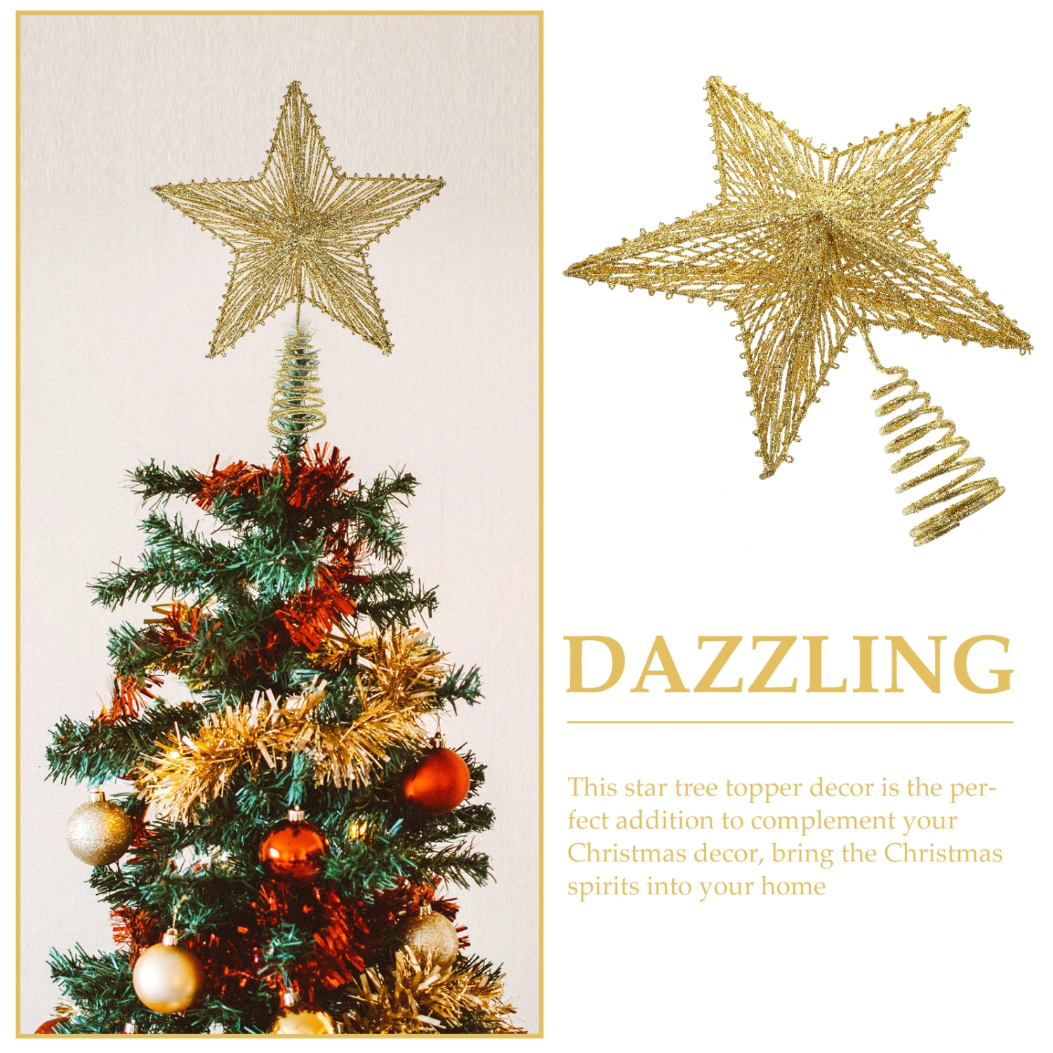 Glittered Christmas Tree Topper Metal Christmas Treetop Hallow Wire Star Topper