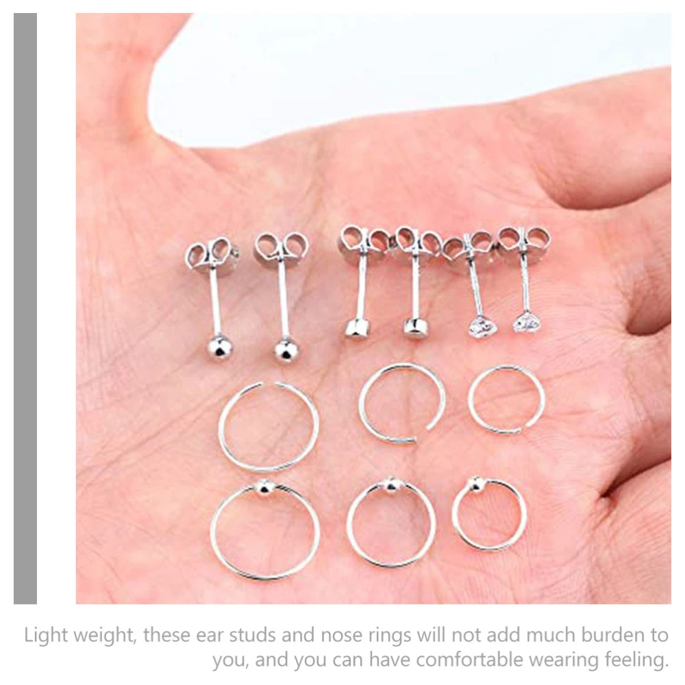 12pcs Body Jewelry Piercing Ear Studs Nose Rings Decorations Women Piercing Jewelries