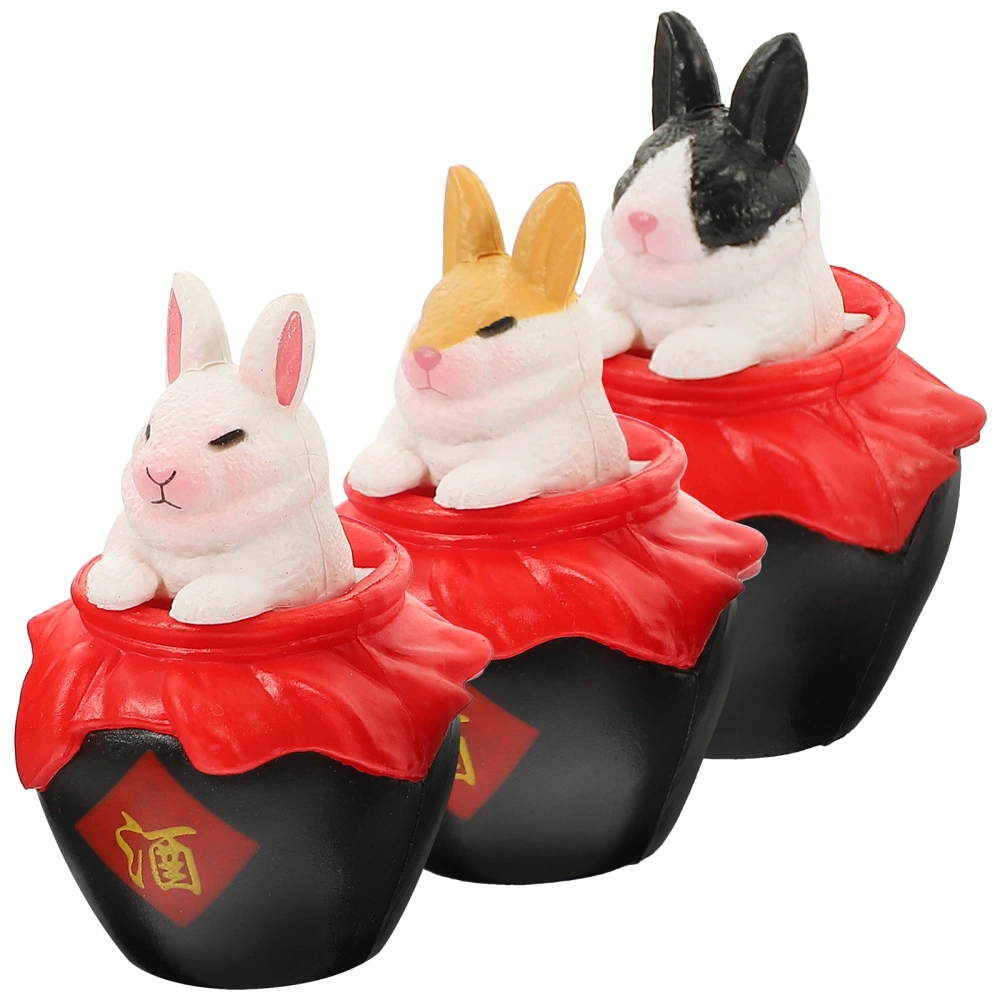 3Pcs Mini Rabbit Mini Bunny Ornament Micro Landscape Animal Ornament Home decoration