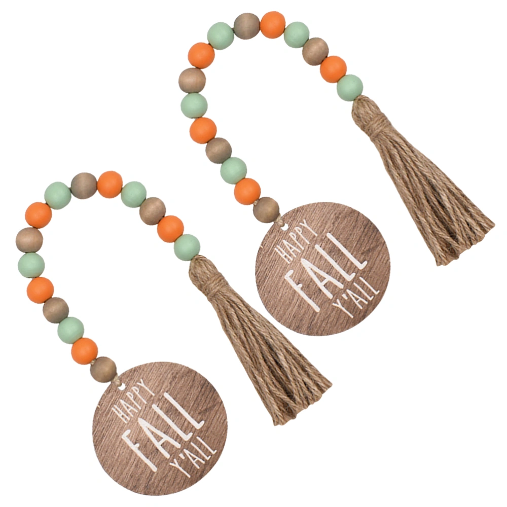 2pcs Thanksgiving Wood Bead Garland with Tassel Wooden Beads Garland with Tag Farmhouse Tiered Tray Decor