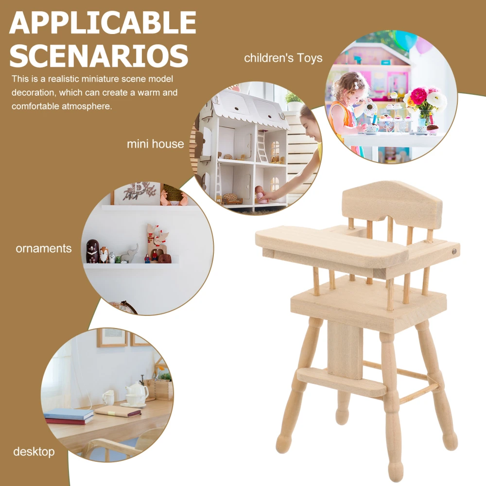 Wooden Mini Highchair Furniture Desktop Doll Highchair Doll Furniture Children Accessory