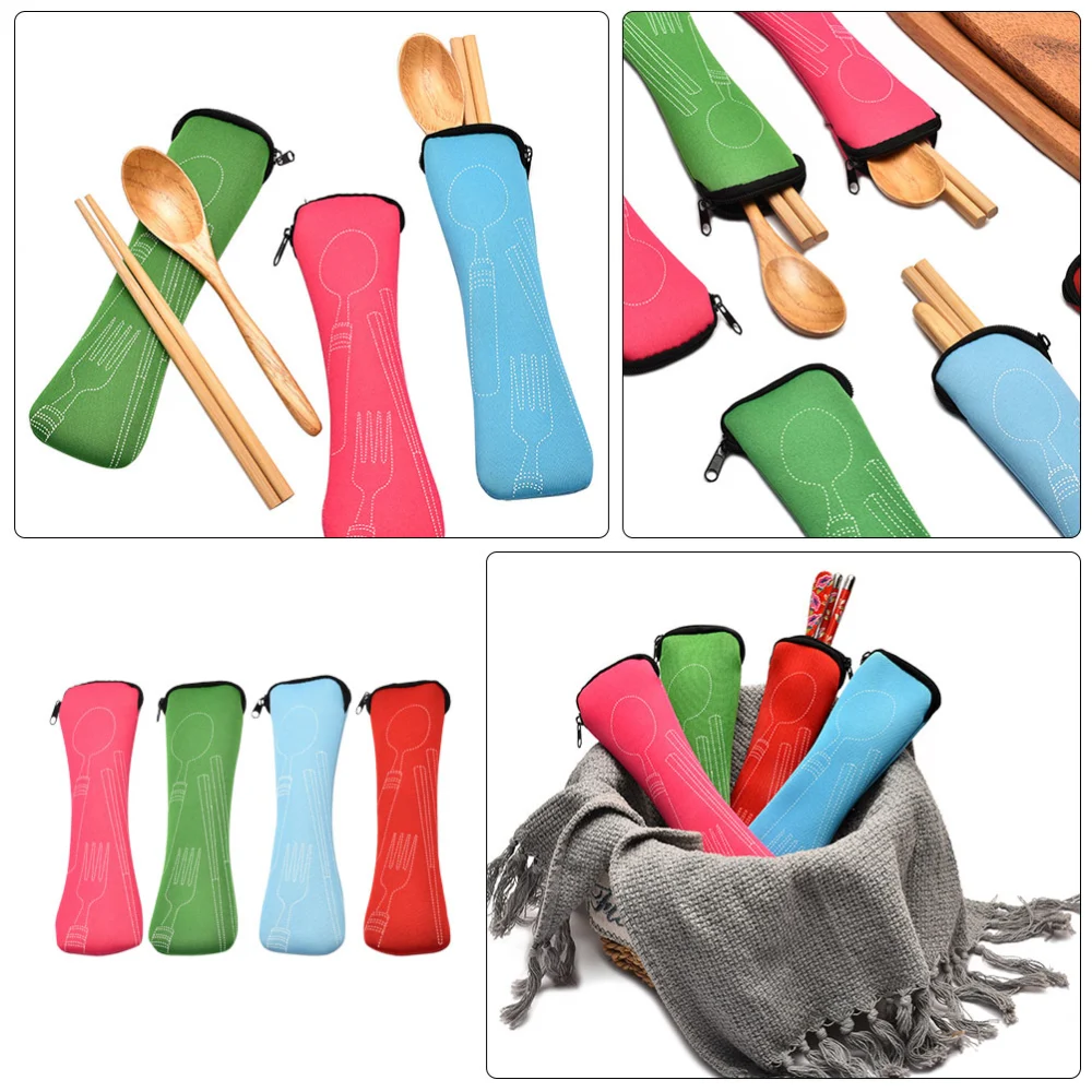 4Pcs Cutlery Packing Bag Portable Fork Cutter Spoon Bag Outdoor Camping Tableware Pouch