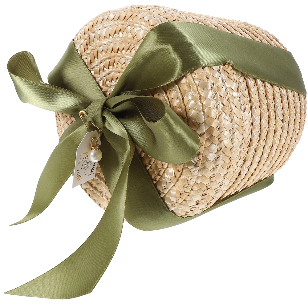 1 Set of Grass Woven Storage Basket Rustic Woven Flower Basket Round Woven Gift Basket with Lid