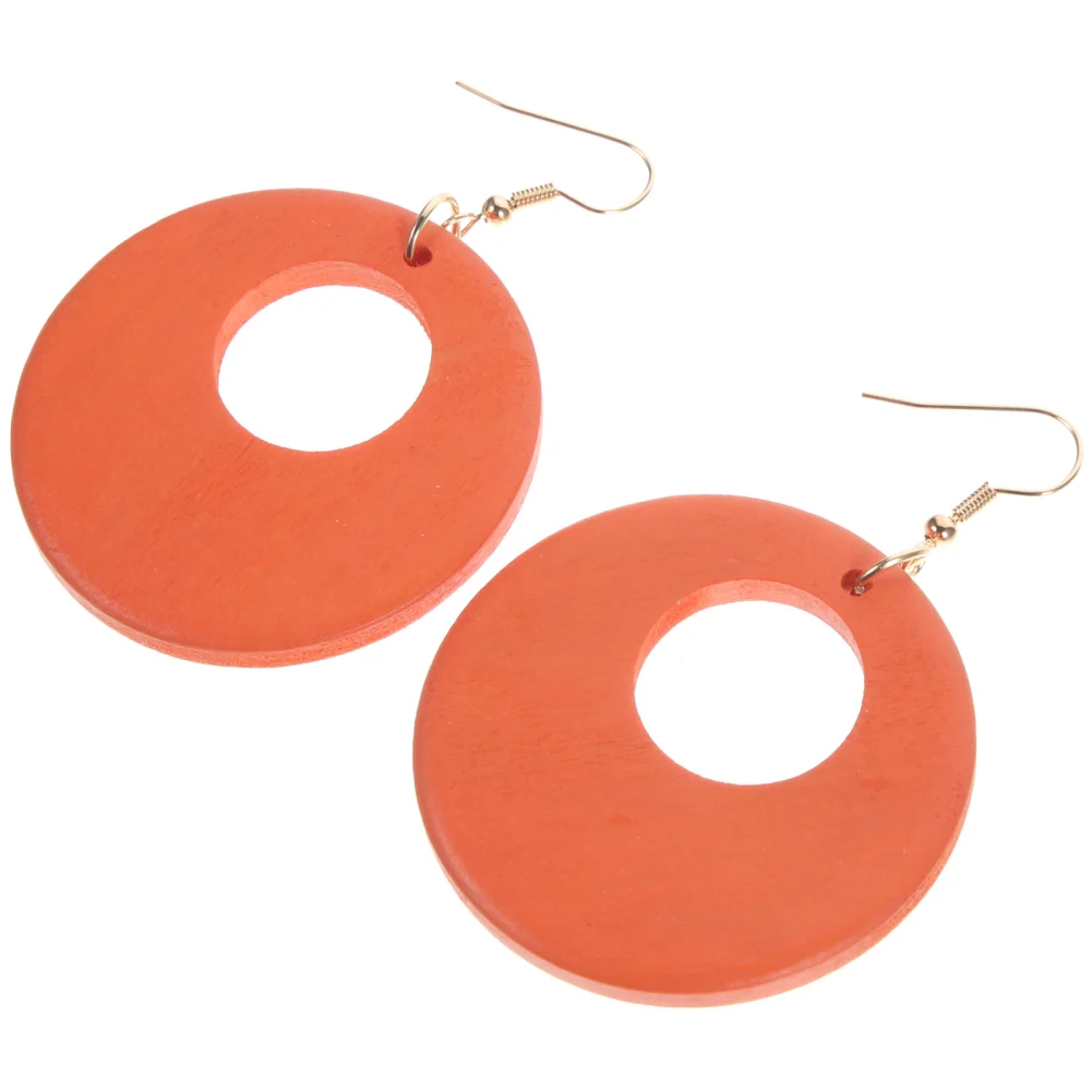 1 Pair of Geometric Round Ear Danglers Wooden Earrings Party Ear Pendants