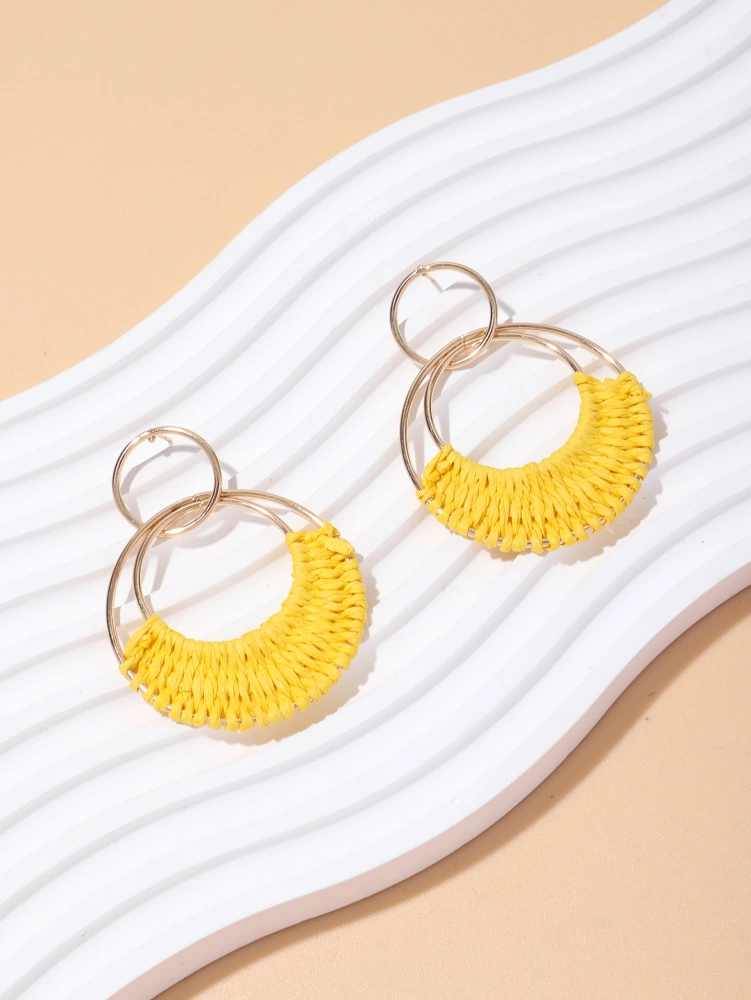 1 Pair Raffia Hoop Earrings Women Bohemian Earrings Summer Beach Hoop Earrings Fun Jewelry